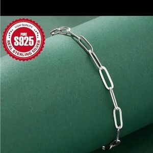 Elegant 925 Sterling Silvery Bracelet - Hypoallergenic, Simple Paperclip Chain